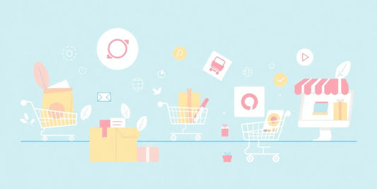 Ilustraciones de ecommerce en colores pastel.