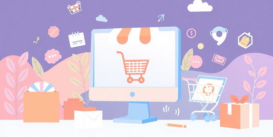 Ilustraciones de ecommerce en colores pastel.