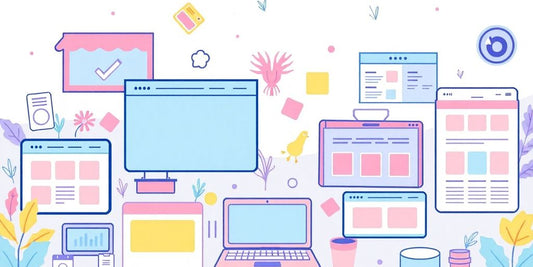 Illustration of websites in pastel colours.