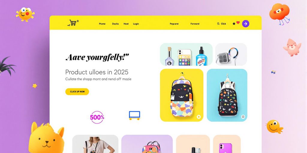 Online shop interface with varied and colourful products.