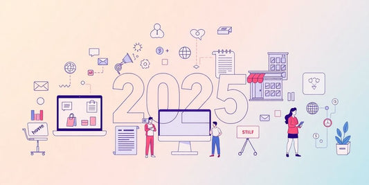 Ilustración colorida de negocios online y oportunidades en 2025.