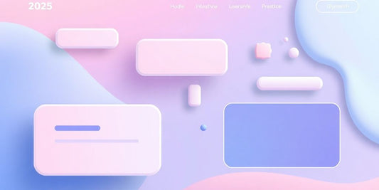 Diseño web innovador con colores pastel y elementos ilustrativos.