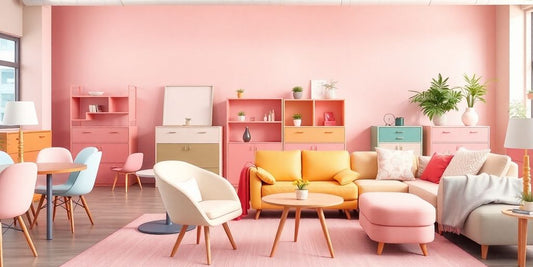 Pastel-colored furniture in a modern ecommerce setting.