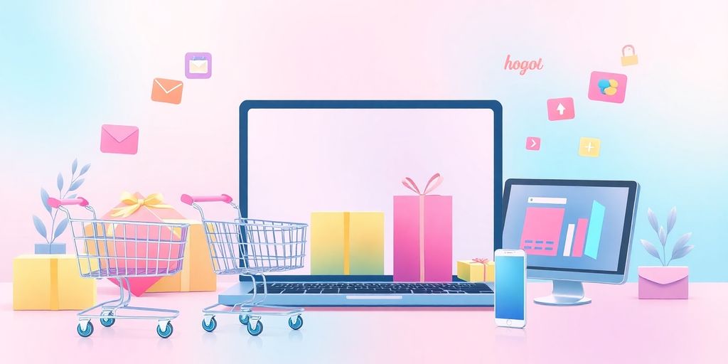 Colorful illustration of online shopping without text.