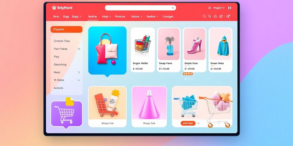 Conception de boutique en ligne avec des produits attrayants et colorés.