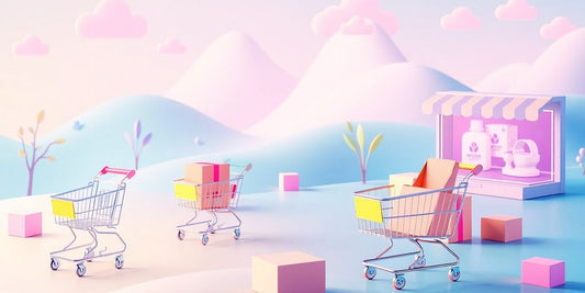 Digital landscape in pastel colors related to ecommerce.