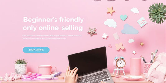 Online sales scene for beginners in pastel colors.