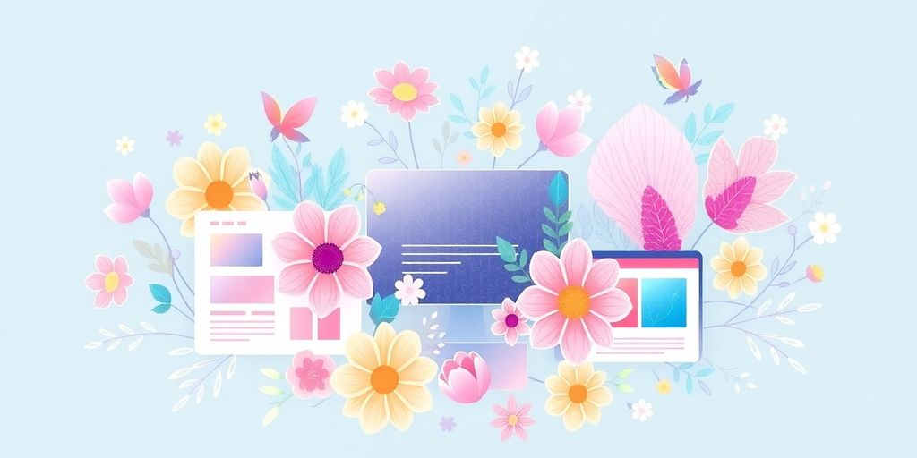 Beautiful web design illustration in pastel colors.