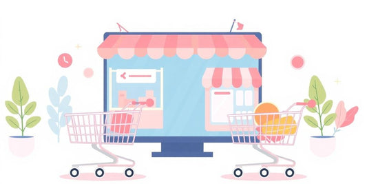 Illustration of shopping carts in pastel colours.