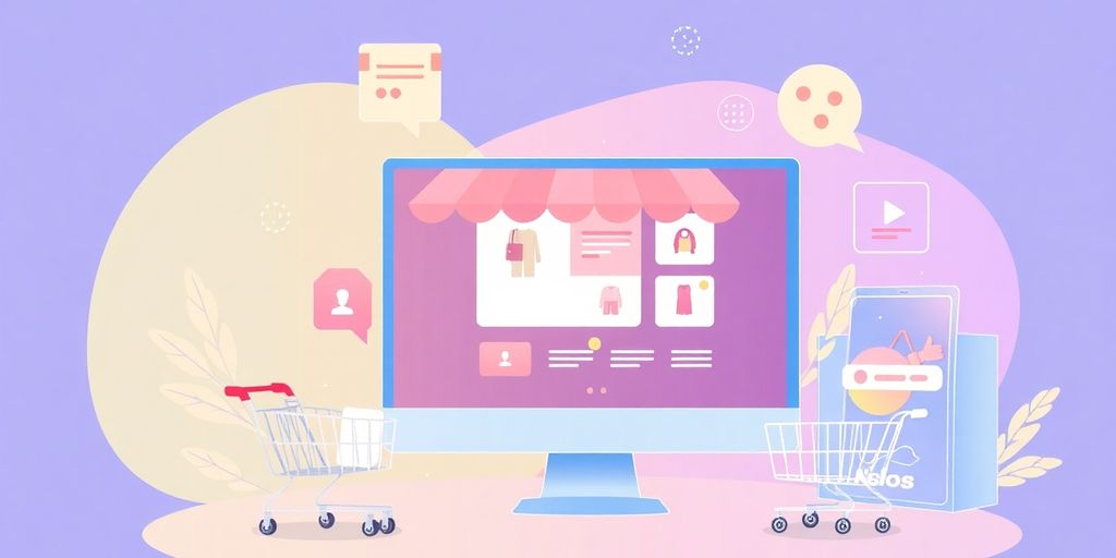 Web design elements for e-commerce in pastel colors.