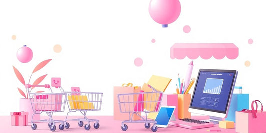 Colorful illustration about online shopping without text.