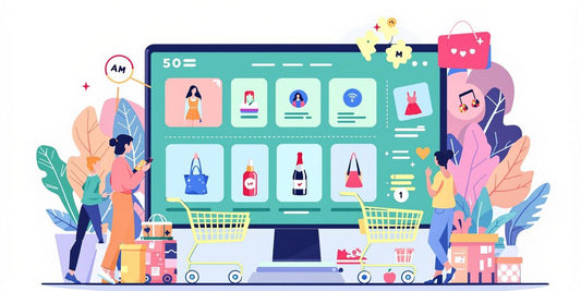 Illustration of an online store with pastel colors.