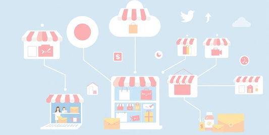 Illustration of online dropshipping stores in pastel colours.