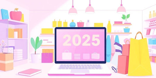 Illustration of an online shop with pastel-coloured products.