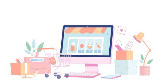 Illustration of online shopping and dropshipping in pastel colours.