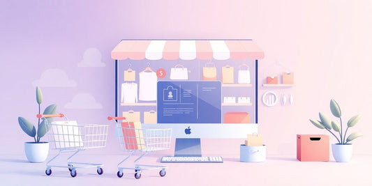 Ilustración de tienda online dropshipping en colores pastel.