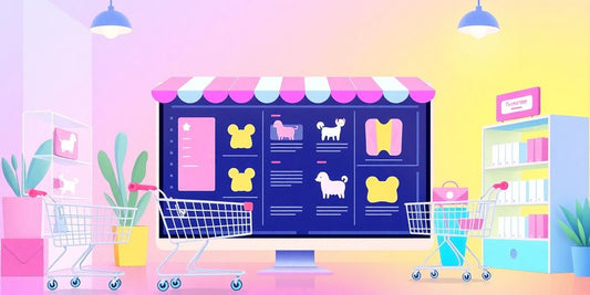 Pastel-colored illustration about an online store.