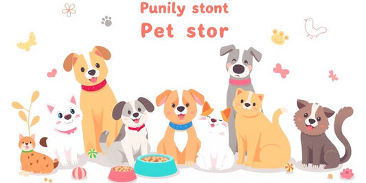 Pet illustrations and care products in pastel colors.