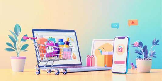 Image of online sale with cart and devices.