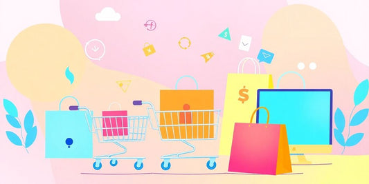 Colorful illustration of e-commerce without letters or words.