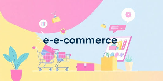 Ilustración de ecommerce en colores pastel.