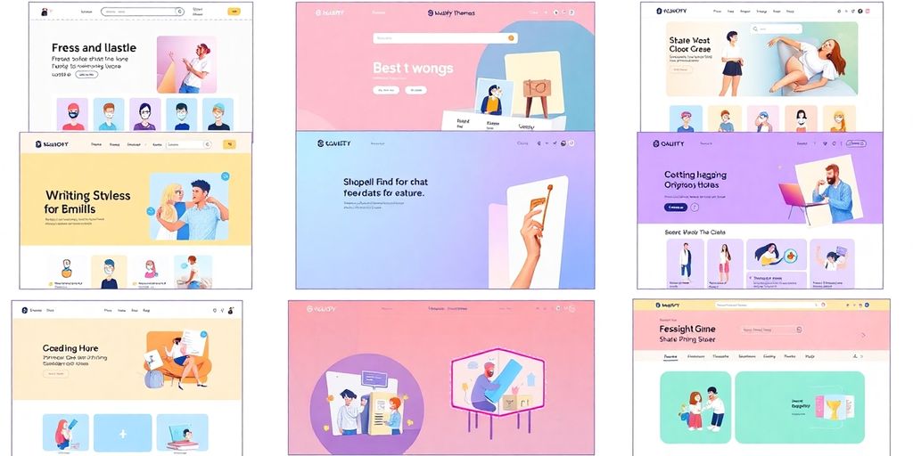 Illustration of Shopify themes in pastel colors.