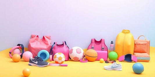 Colorful image of sports equipment and sportswear.