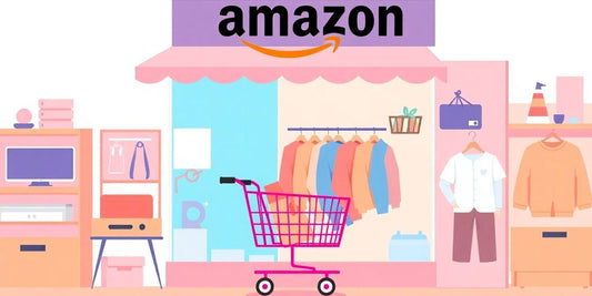 Illustration of an online shop with pastel coloured products.