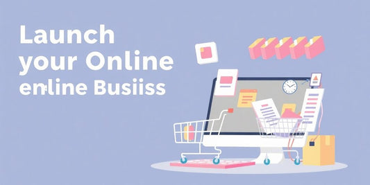 Illustration of online shop with pastel colours and products.