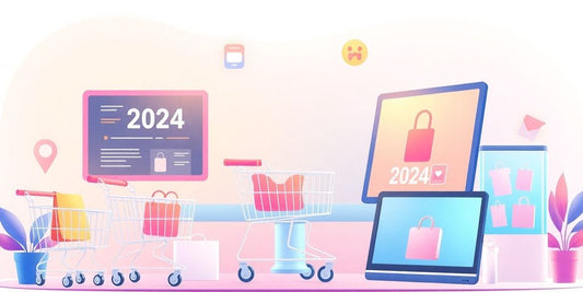 Pastel illustration of e-commerce without text.