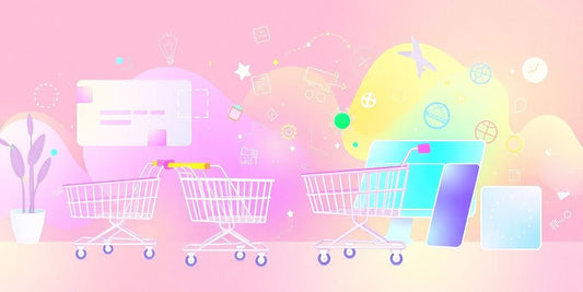 Pastel illustration about ecommerce without letters or words.